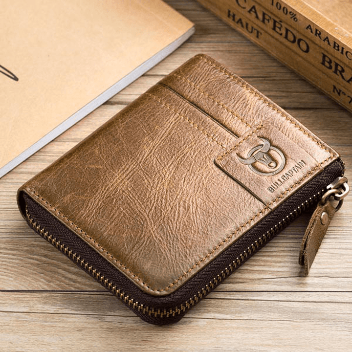 Bullcaptain Leather Wallet Vintage Zipper Card Holder - MRSLM