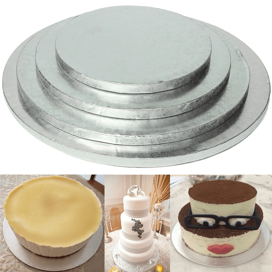 Silver round Cake Thick Drum Board Set Stand Holder Strong Base for Wedding Birthday - MRSLM