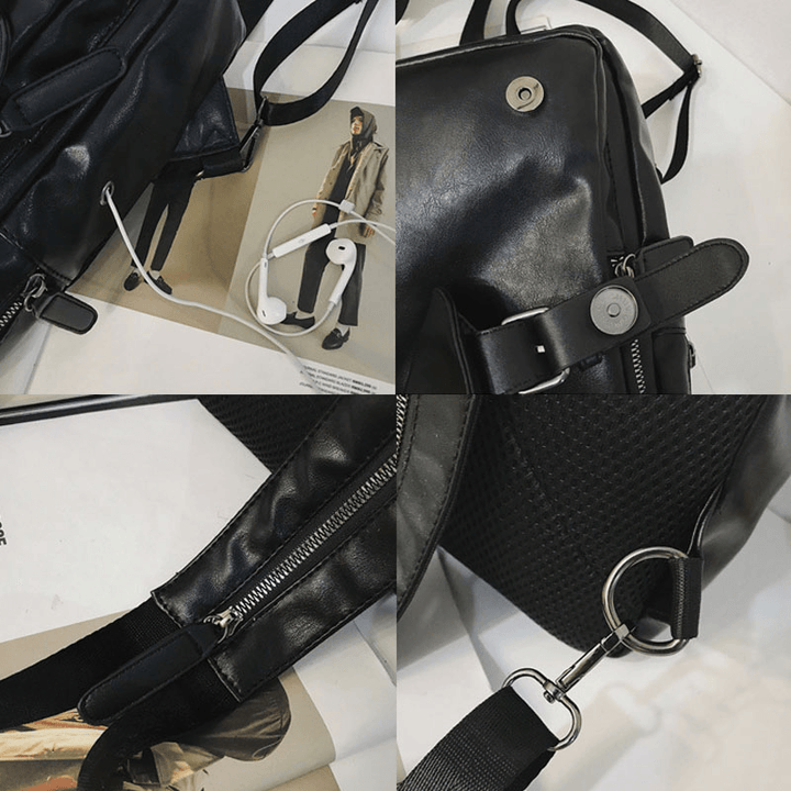 Men Retro Earphone Hole Multi-Carry USB Charging Multi-Layers Waterproof Crossbody Bag Chest Bag Sling Bag - MRSLM