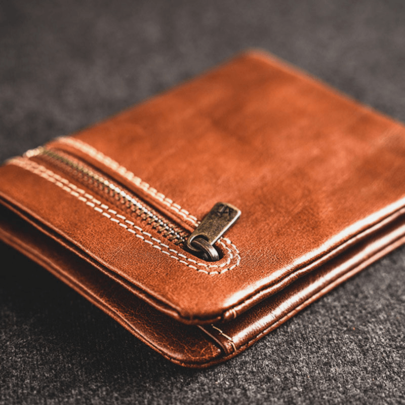 Ekphero Men Genuine Leather Ultra-Thin Short Wallet Retro Bifold Mini Card Case Money Cllip - MRSLM