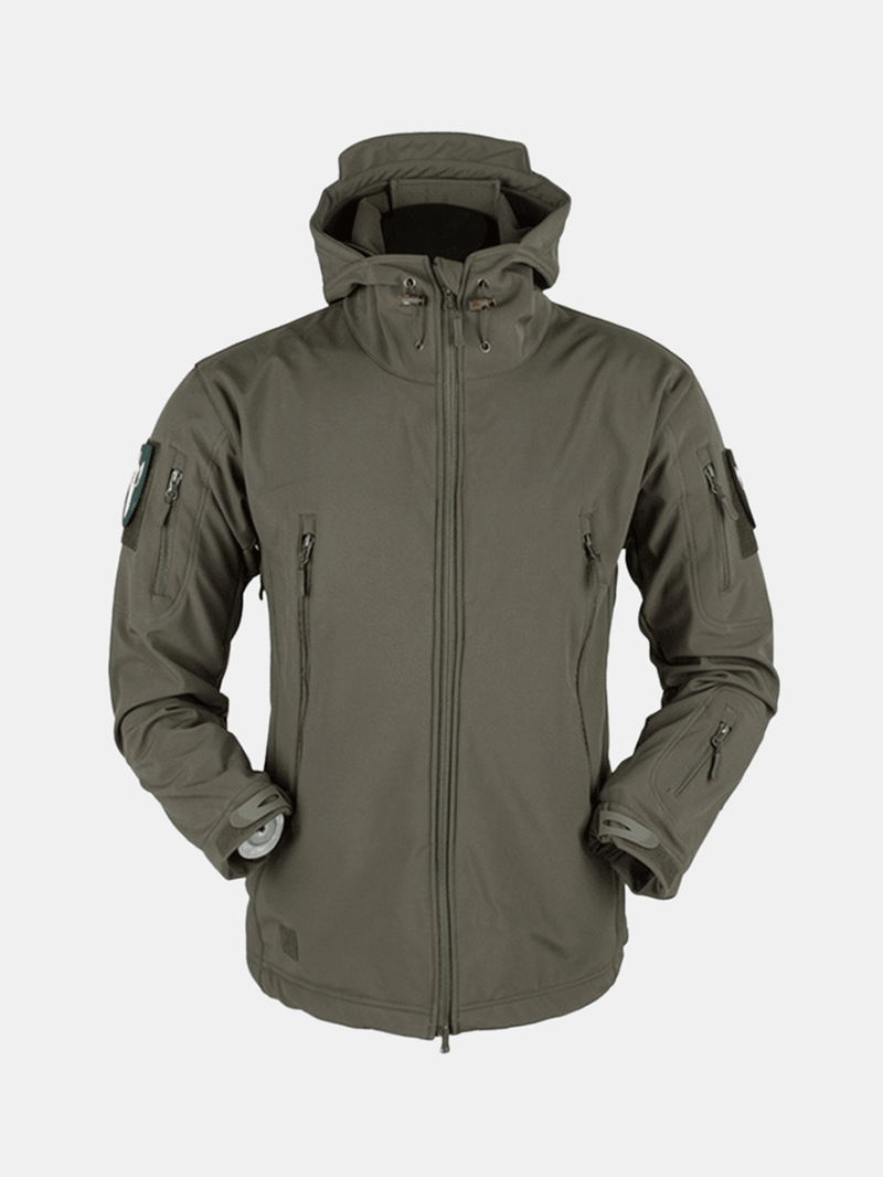 Mens Outdoor Thicken Warm Coat Fleece Jacket Windproof Waterproof Breathable Hooded Jacket - MRSLM