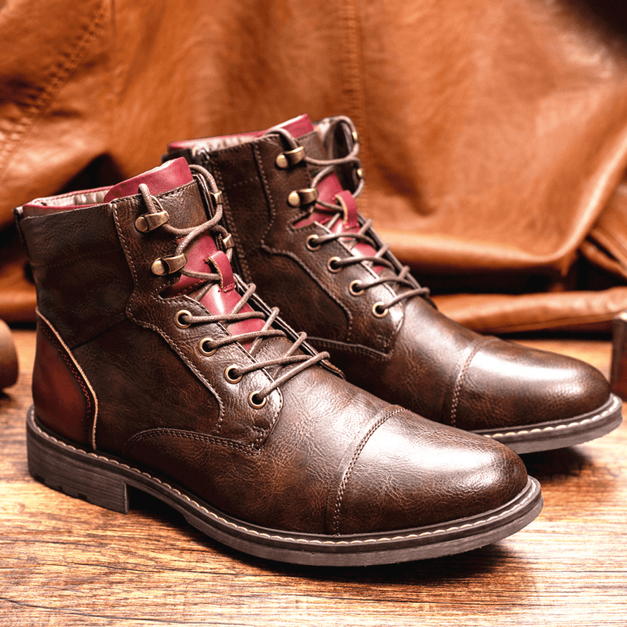 Men Leather Breathable Soft Sole Vintage Pointy Toe Zipper Casual Martin Boots - MRSLM