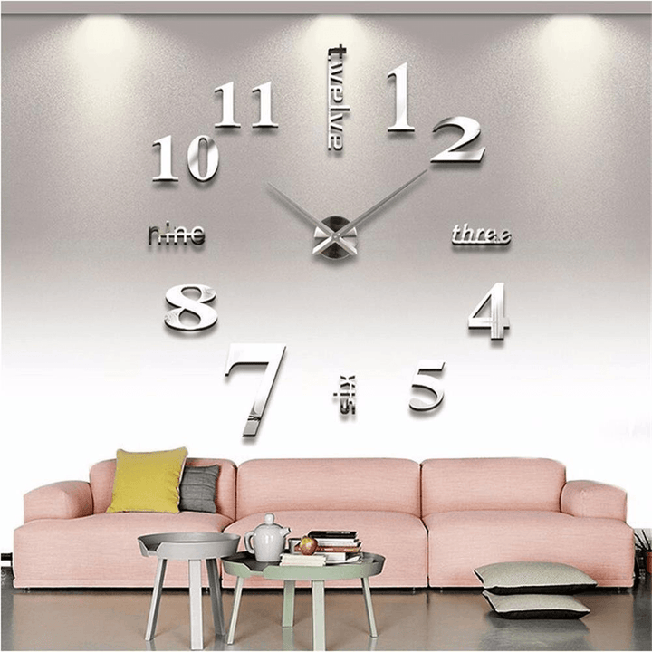 New 3D DIY Mirror Surface Wall Clocks Living Meeting Room Decorative Wall Watches - MRSLM