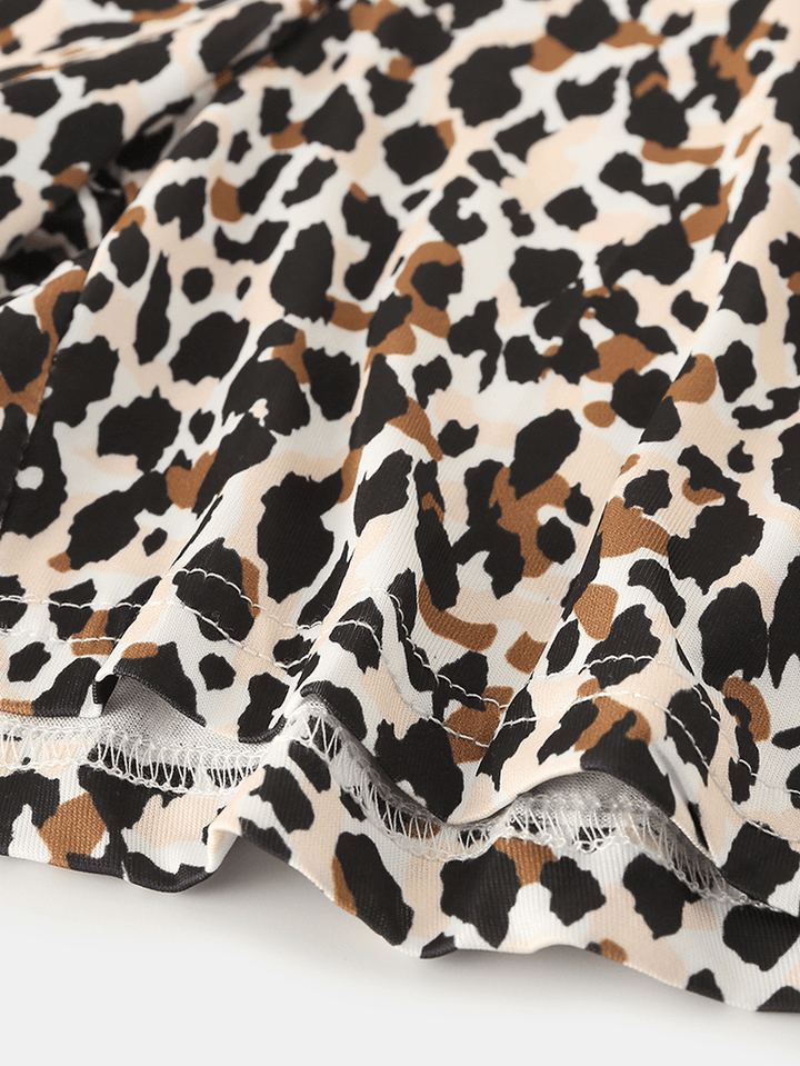 Leopard Print Pajamas Set Two Pieces O-Neck Short Sleeve Women Outwork Loungewear - MRSLM