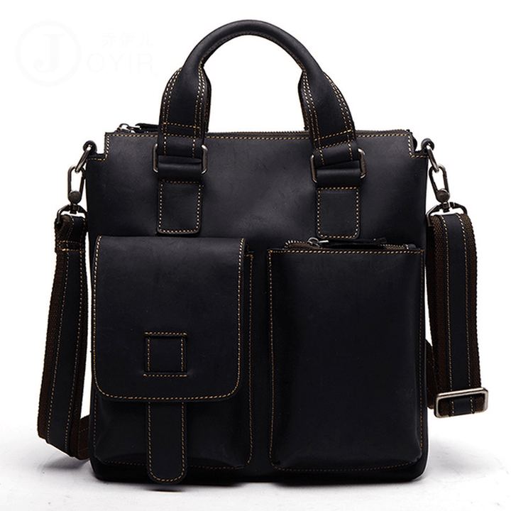 Men Genuine Leather Retro Handbag Crossbody Bag Casual Business Shoulder Bag Briefcase - MRSLM