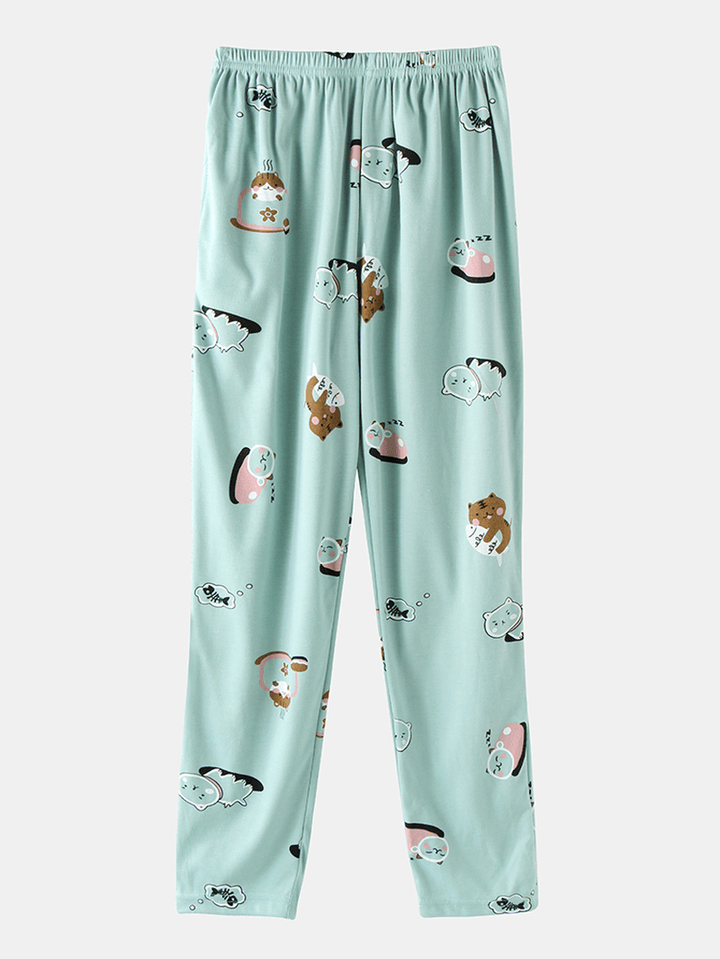 Women Cute Cartoon Animal Print Long Sleeve Pocket Elastic Waist Home Pajama Set - MRSLM
