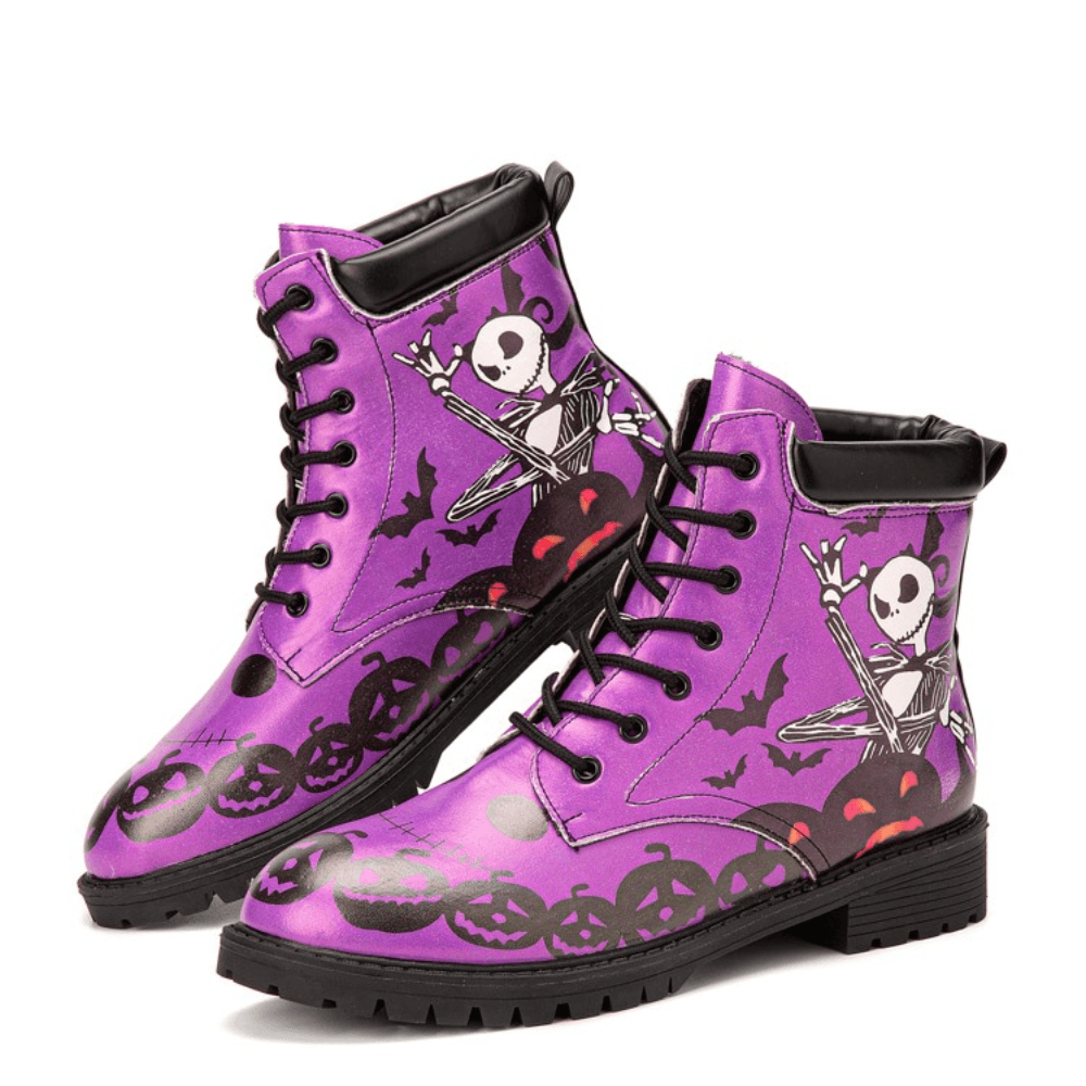 Men Leather Halloween Funny Printing Soft Sole Comfy round Toe Casual Martin Boots - MRSLM