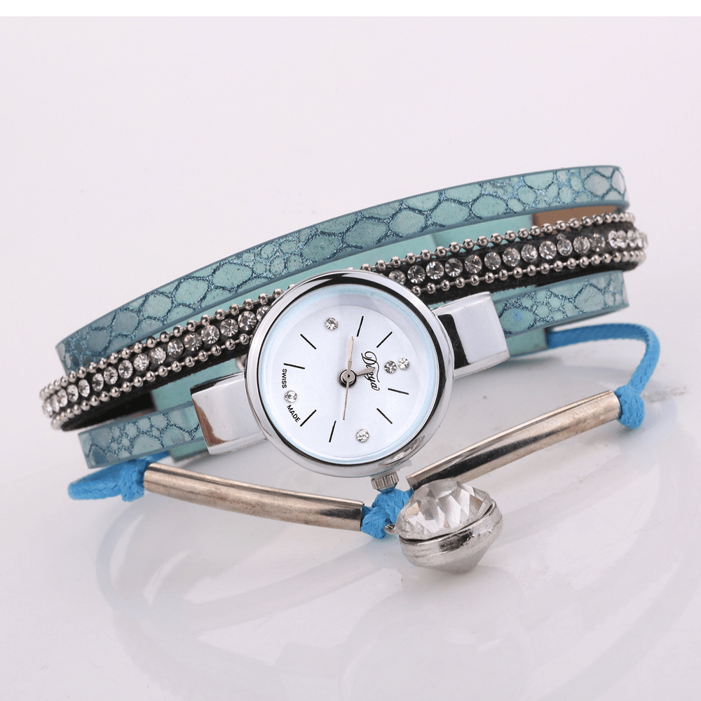 DUOYA D254 Crystal Pendant Women Bracelet Watch Retro Style Leather Strap Quartz Watch - MRSLM