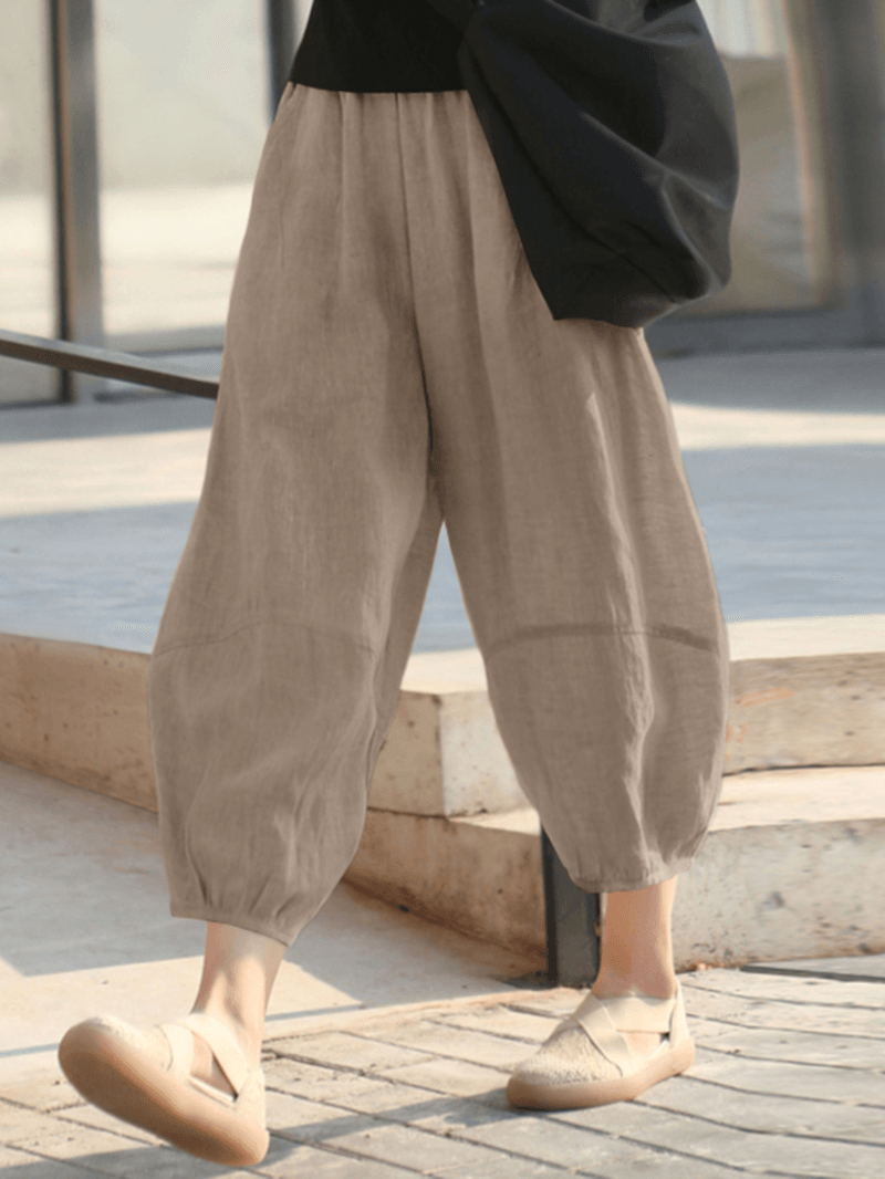 100% Cotton Loose Elastic Waist Mid-Calf Length Thin Pants for Women - MRSLM