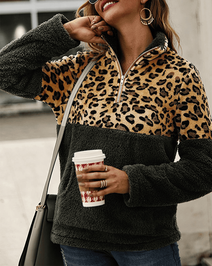 Women Casual Leopard Print Patchwork Long Sleeve Jumper Sweatshirt - MRSLM