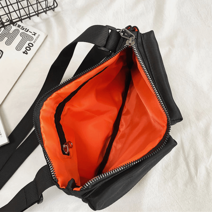 Unisex Double Front Zipper Pocket Crossbody Bags Nylon Casual Simple Wear-Resistant Shoulder Bag - MRSLM