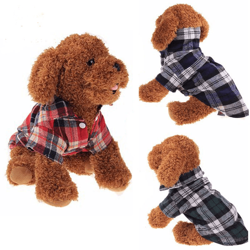 100% Cotton Pet Dog Plaid Stripe T-Shirt Puppy Vest Coats for Small Dog Clothes Classical Style - MRSLM