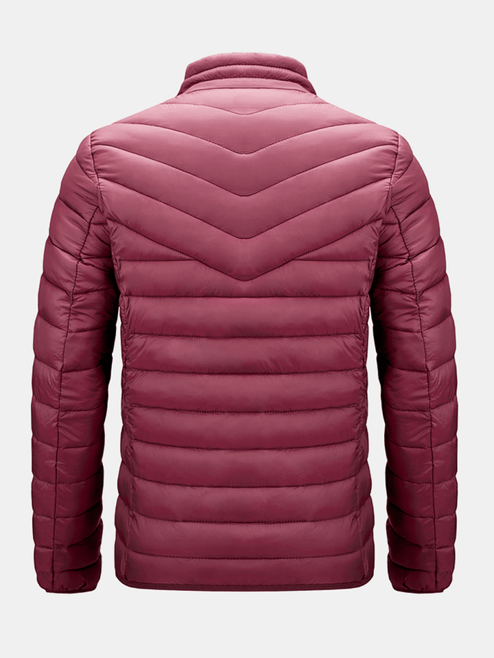 Mens Solid Quilted Zip up Basic Padded Coats with Welt Pocket - MRSLM