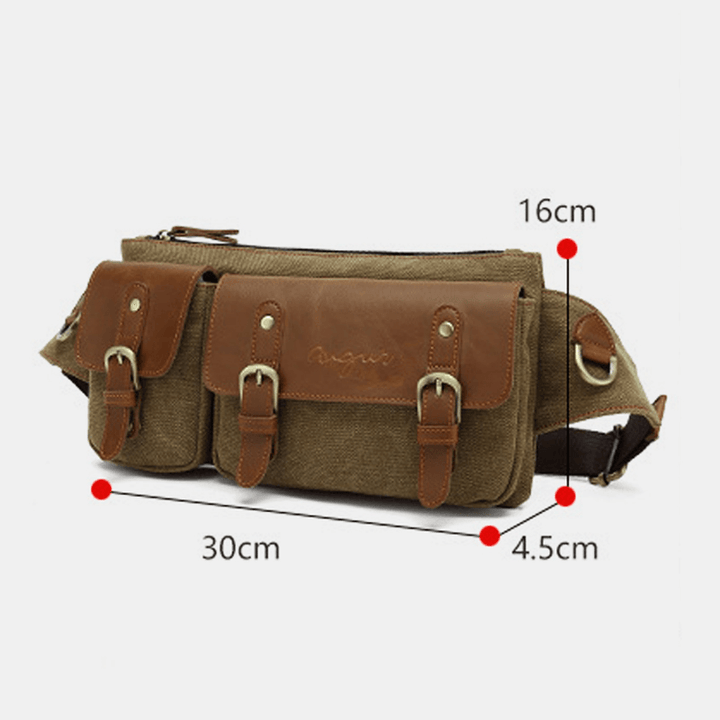 Men Canvas Waist Bag Multifunctional Hasp Pocket Outdoor Casual Chest Bag Shoulder Bag - MRSLM