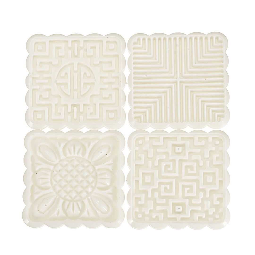 4 Sets Mooncake Pastry Press Mold 100G 50G DIY Flower Pattern Mould Decor W/ 20 Stamps round Square - MRSLM