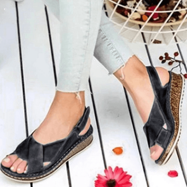 Women Hook Loop Open Toe Slingback Casual Summer Wedge Sandals - MRSLM