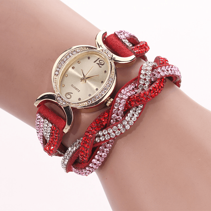 DUOYA D014 Rhinestones Elegant Ladies Watch Leather Strap Bracelet Watches - MRSLM