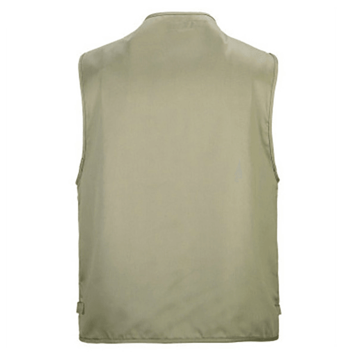 Mens Multi-Pocket Cotton Outdoor Solid Color Spring Fishing Vests - MRSLM