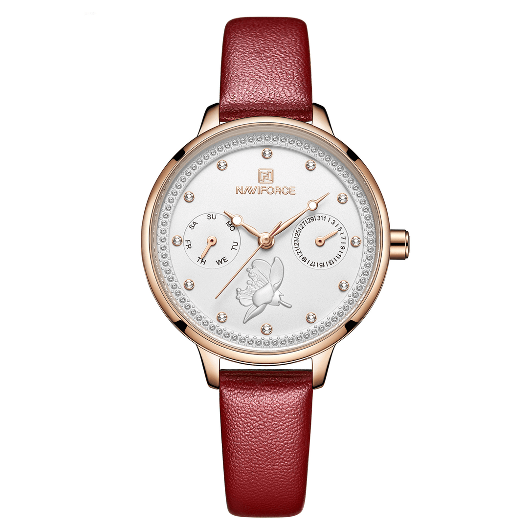 NAVIFORCE 5003 Diamonds Elegant Design Ladies Wrist Watch Genuine Leather Strap Quartz Watch - MRSLM
