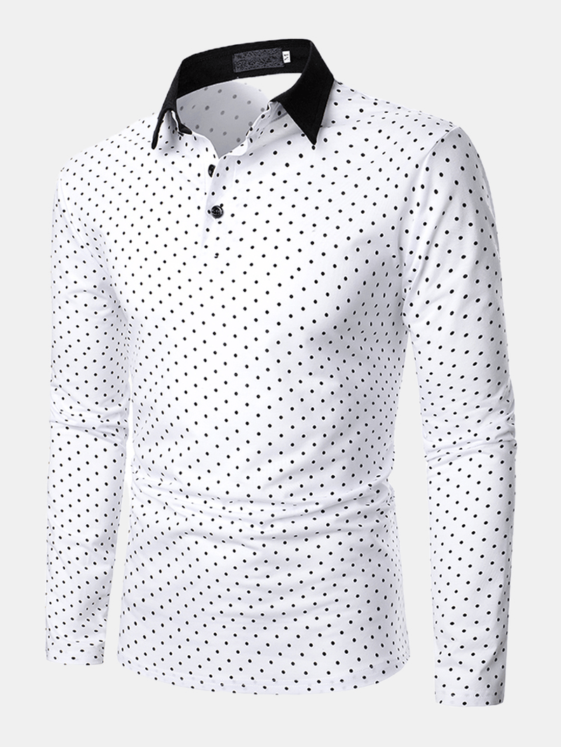 Mens Polka Dot Simple Casual Long Sleeve Golf Shirts - MRSLM