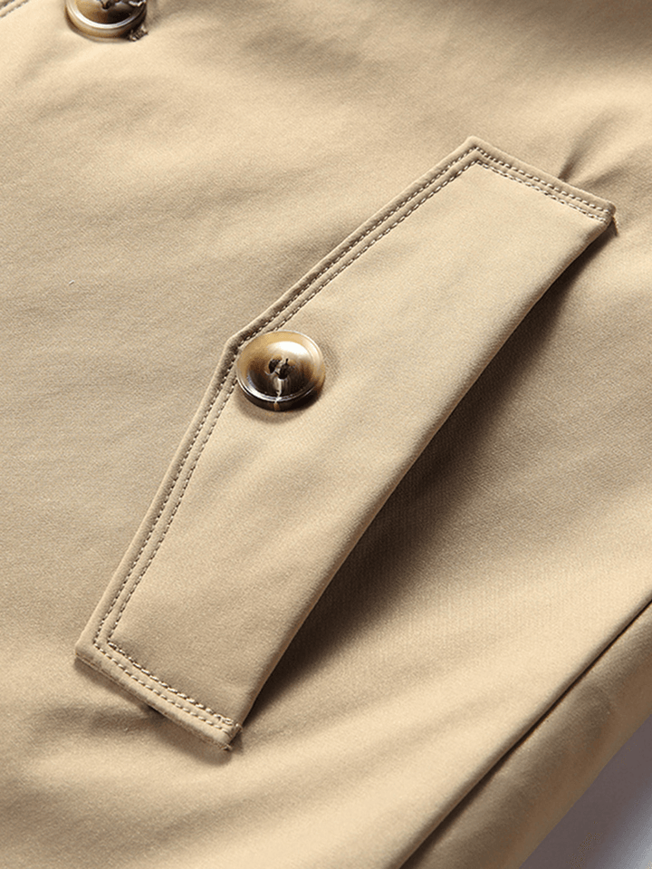 Mens Plush Lined Warm Button Front Lapel Casaul Slant Pocket Coats - MRSLM