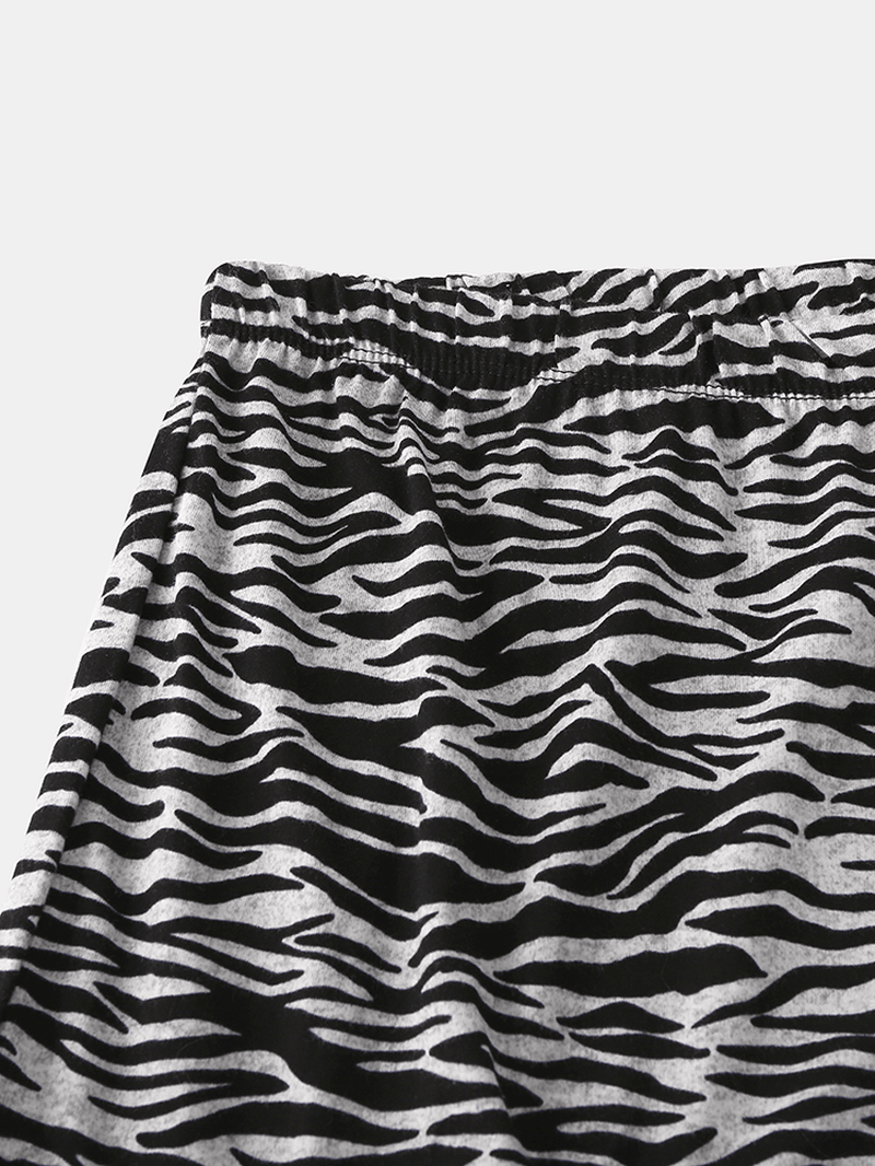 Plus Size Women Home Cotton Zebra Print V-Neck Short Sleeve Pajama Set - MRSLM