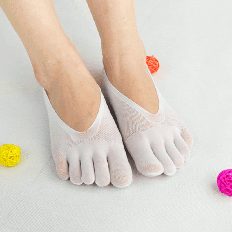 Women Ultra Thin Mesh Hole Five Toe Sock Solid Color anti Skid Invisibility Boat Socks - MRSLM