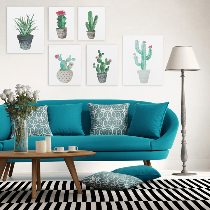 Watercolor Cactus Canvas Painting Unframed Wall-Mounted Modern Art Painting for Living Room Bedroom Study Room - MRSLM