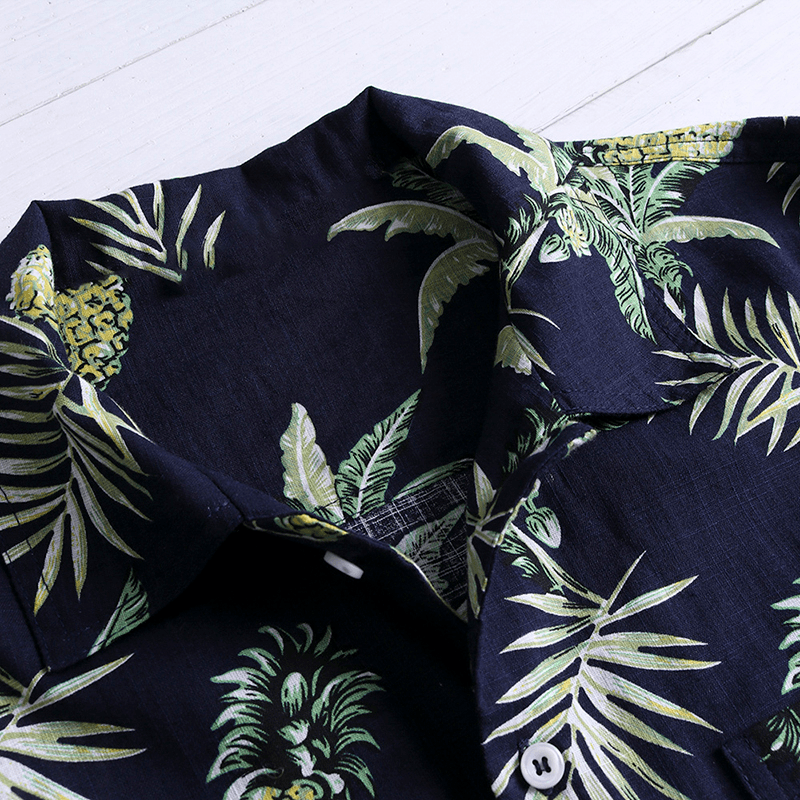 Men Tropical Plants Printed Short Sleeve Hawaiian Shirts - MRSLM