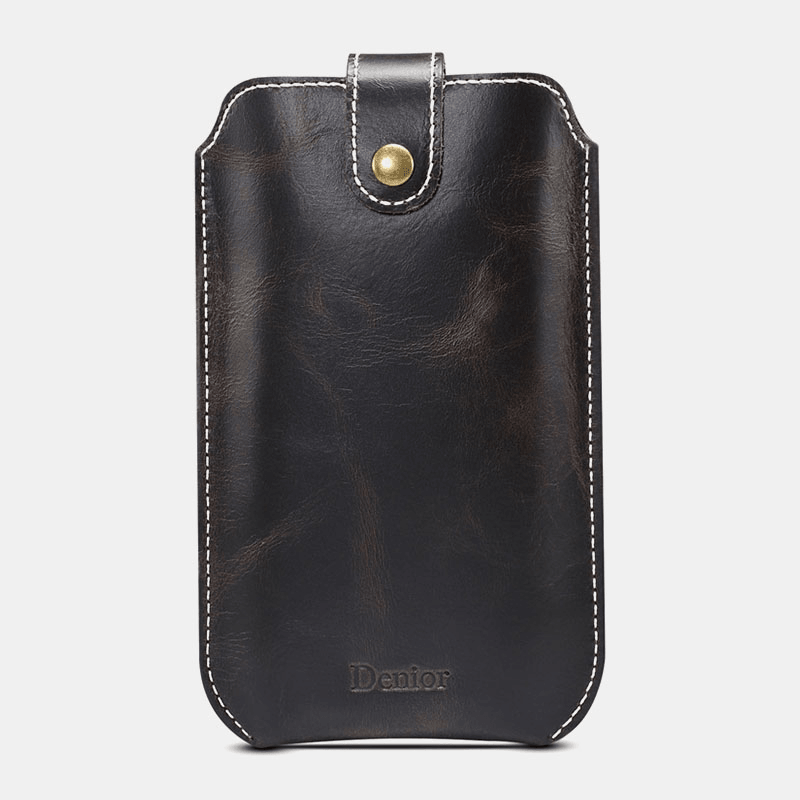 Men Genuine Leather Vintage EDC 6.5 Inch Phone Bag Waist Bag Cow Leather Sling Bag - MRSLM