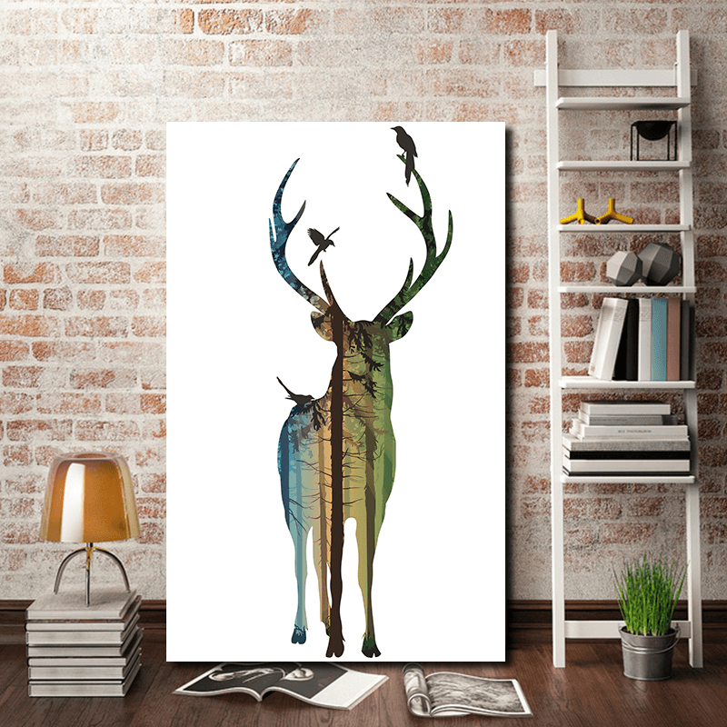 Miico Hand Painted Oil Paintings Simple Male Deer a Wall Art for Home Decoration Painting - MRSLM