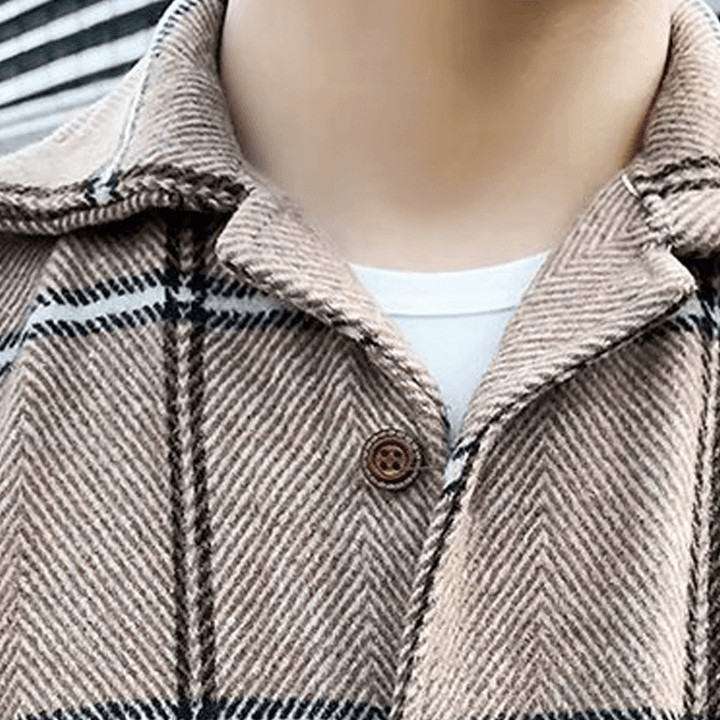 Fashion All-Match Retro Male Woolen Plaid Trench Coat - MRSLM