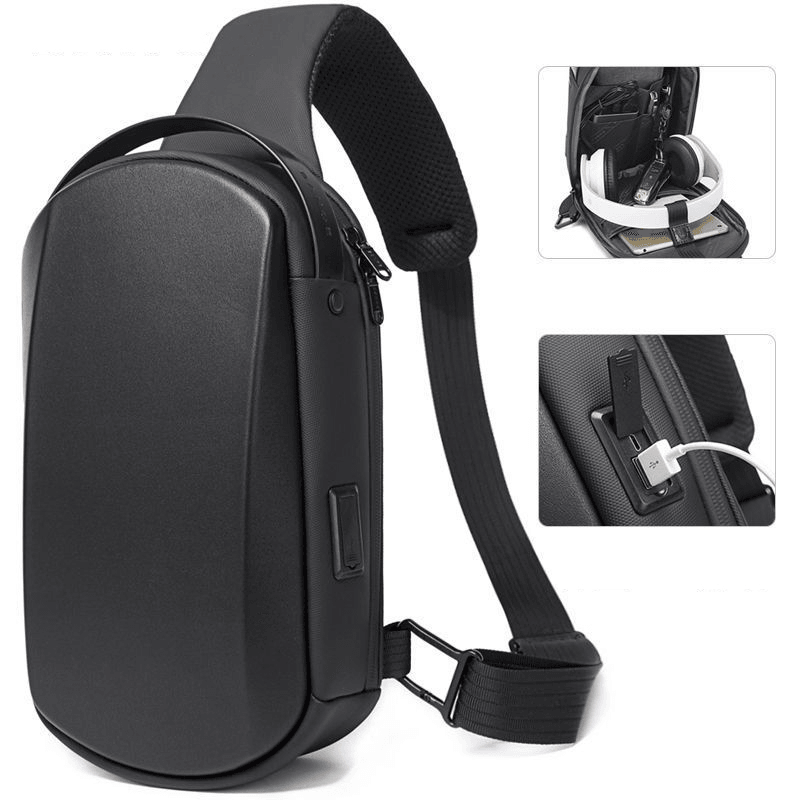 BANGE EVA Backpack Sling Bag USB Crossbody Shoulder Bag Chest Bag for Men Women - MRSLM
