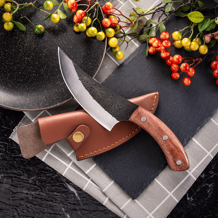 Forged Boning Kitchen Knife Stainless Steel Meat Cleaver Chopper Fish Butcher Outdoor Survival Camping Hunting Chef Knife with Leather Sheath Cover - MRSLM