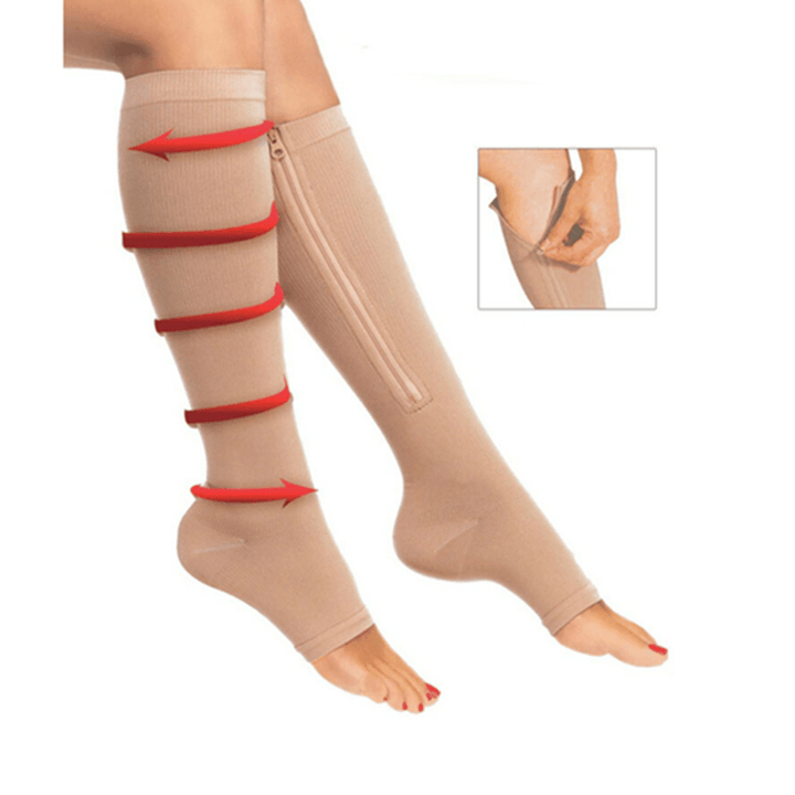 1 Pair Zip Sox Compression Socks Zipper Leg Support Knee Stockings Open Toe - MRSLM