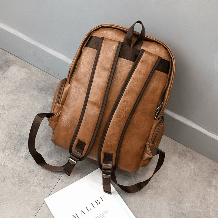 Men Women Faux Leather Large Capacity Backpack - MRSLM
