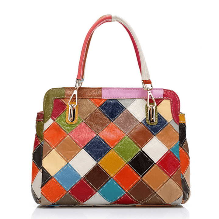 Women Patchwork Cowhide Colorful Handbag - MRSLM