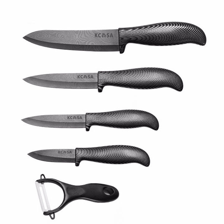 KF-2 5 Pieces Black Blade Ceramic Knife Set Multi-Function Ergonomic Chef Knife Peeler Slicer - MRSLM