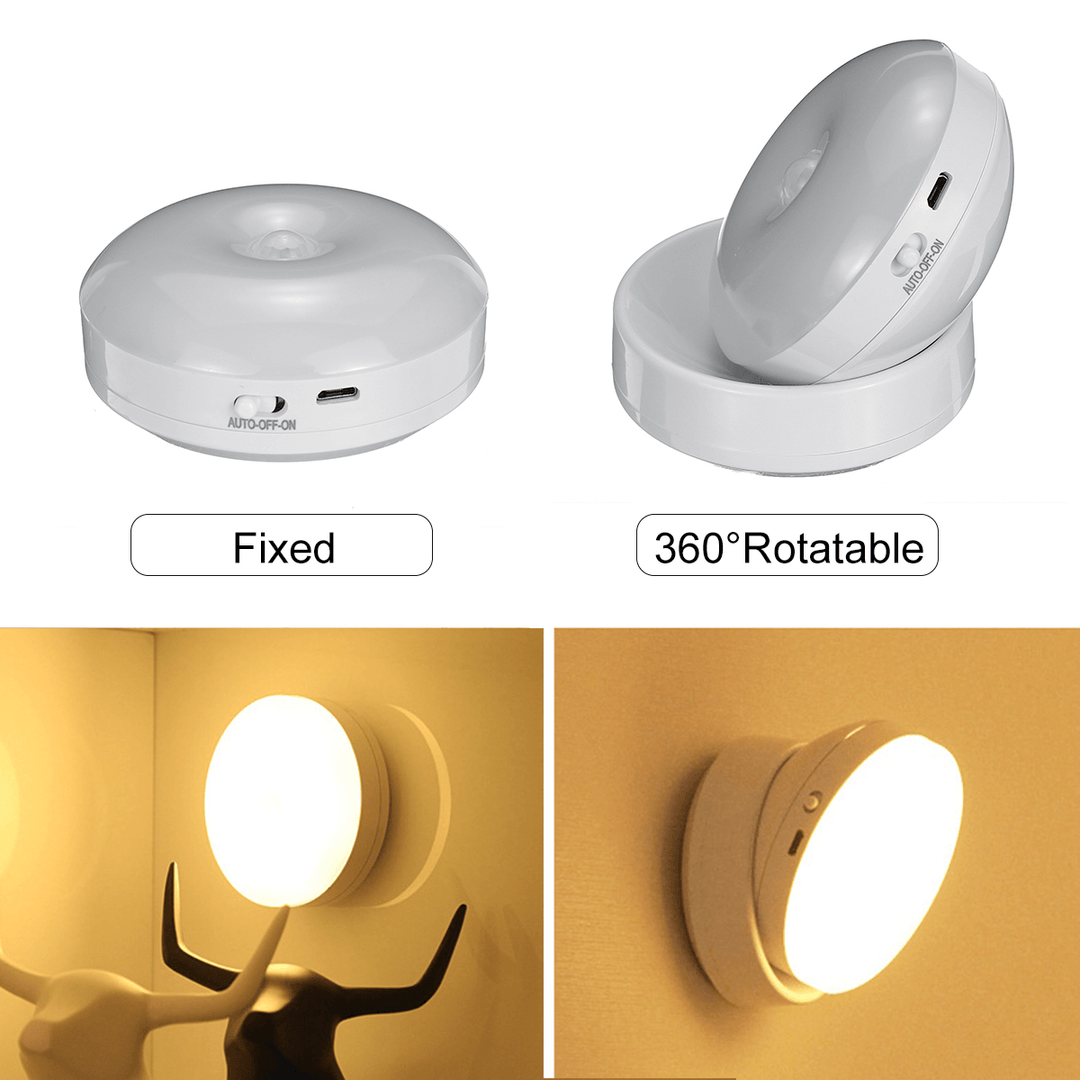 360 Degree Rotation LED Motion Sensor Night Light USB Rechargeable Lamp with Magnetic Base for Stairs Bedroom Bathroom Kitchen Hallway White/Warm Light - MRSLM