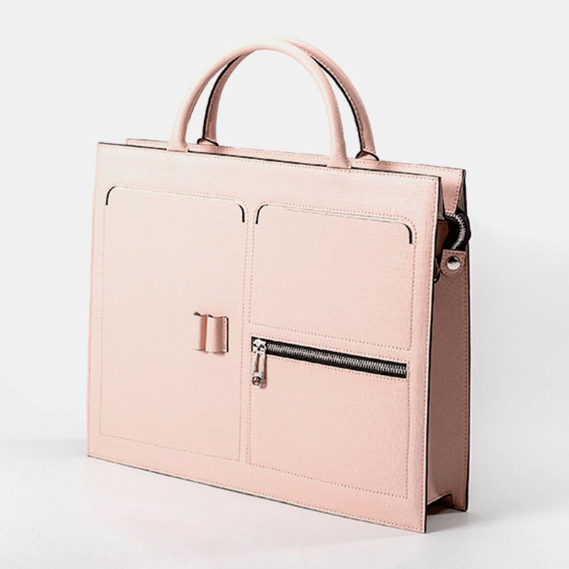 Women Multifunction Handbag Solid 13.3 Inch Laptop Briefcase Crossbody Bag - MRSLM