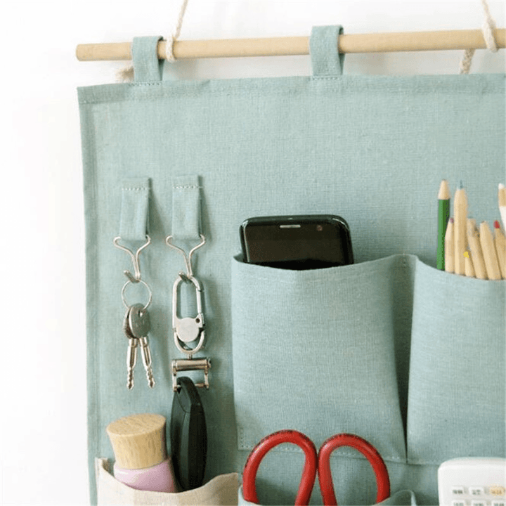 3 Colors Practical 3/7 Pockets Wall Door Closet Hanging Storage Bag Linen Fabric Organizer Pouch - MRSLM