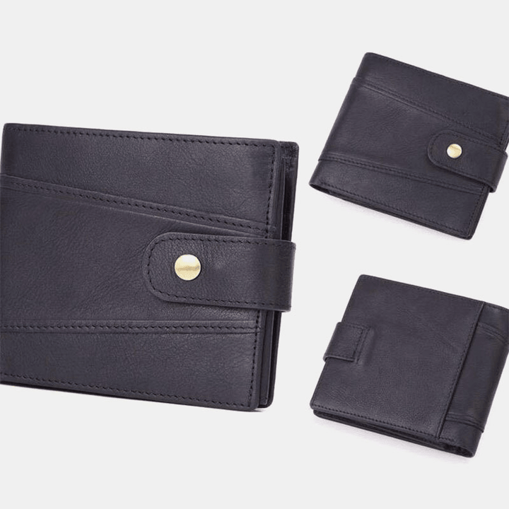Men Genuine Leather Retro Business RFID Anti-Theft Multi-Slot Leather Cowhide Card Holder Wallet - MRSLM