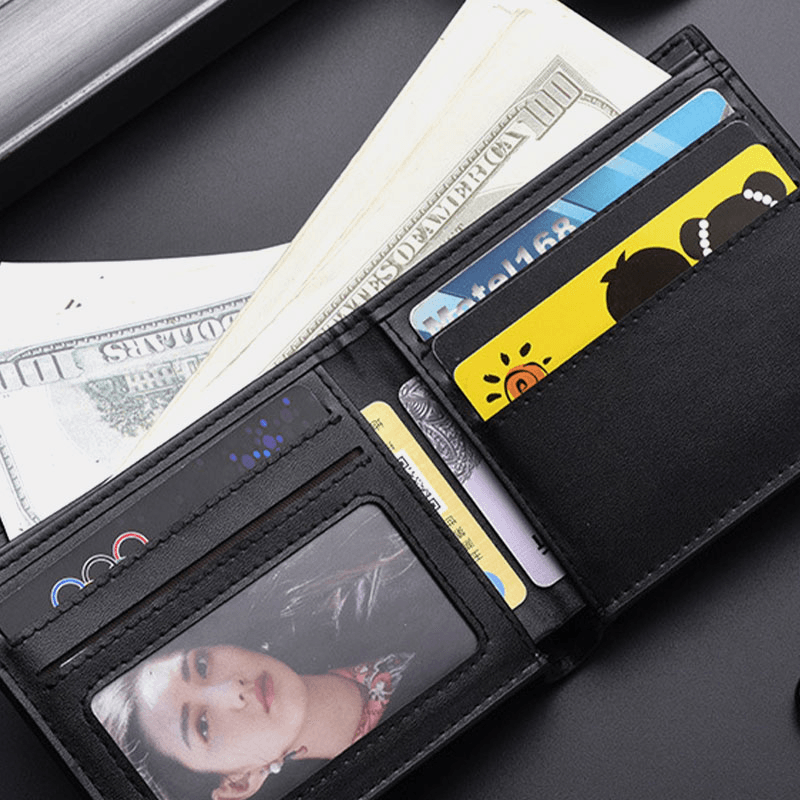 Men Plaid Pattern Bifold Short Wallet Business Embossed Thin Multi-Card Slot Card Holder Coin Purse - MRSLM