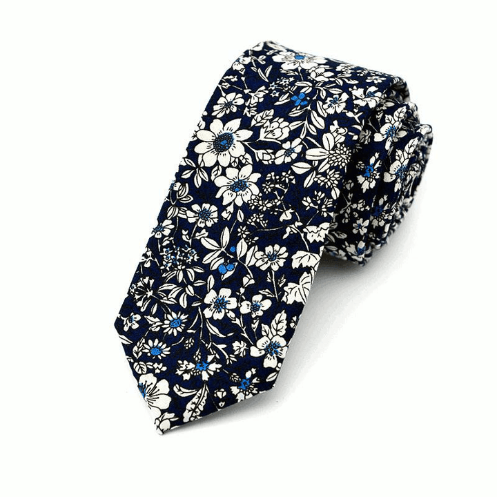 Mens Wedding Cotton Printing Floral Ties Suit Skinny Ties Grooms Necktie for Men - MRSLM