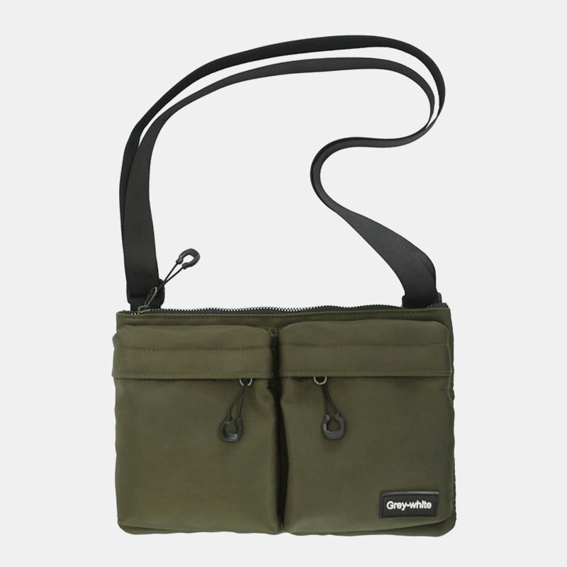 Unisex Double Front Zipper Pocket Crossbody Bags Nylon Casual Simple Wear-Resistant Shoulder Bag - MRSLM