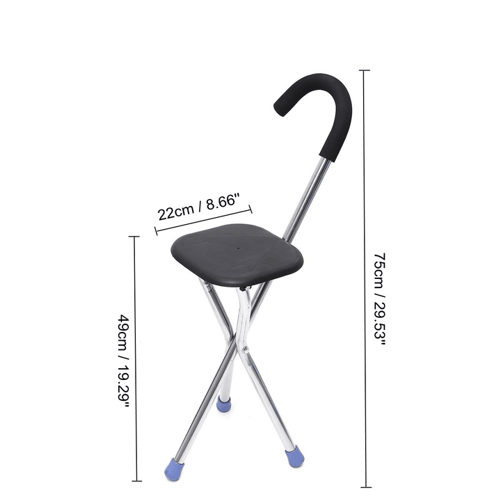 Multifunction 2 in 1 Stainless Lightweight Folding Walking Stick Stool Adjustable Height Non Slip Tripod Cane for Outdoor Hiking Climbing Crutch - MRSLM