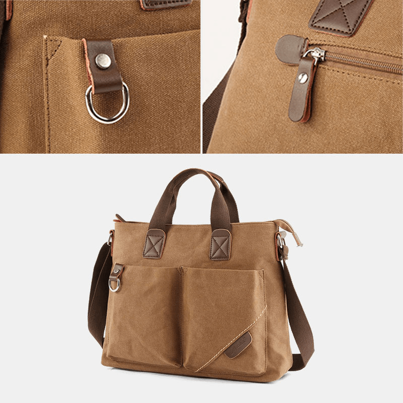 Men Canvas Multi-Pocket Wear-Resistant Crossbody Bags Retro Casual Large Capacity Zipper Shoulder Bag Handbag - MRSLM