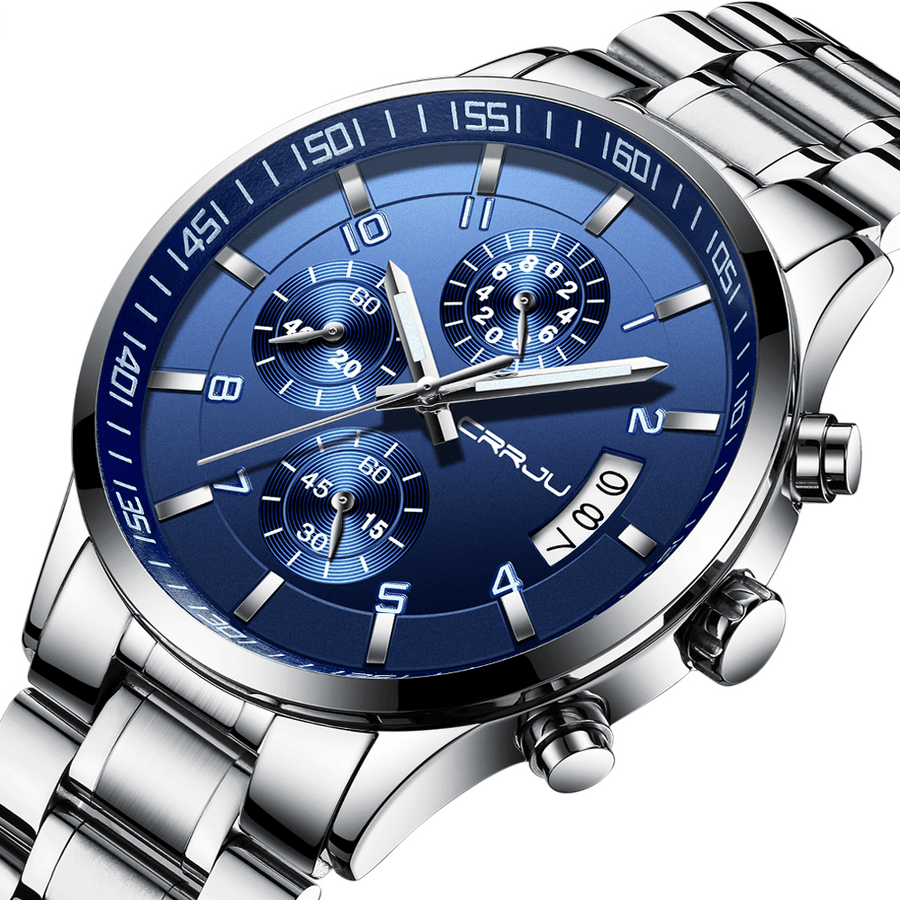 CRRJU 2214 Business Style Men Fashion Full Steel Calandar Waterproof Clock Quartz Watch - MRSLM