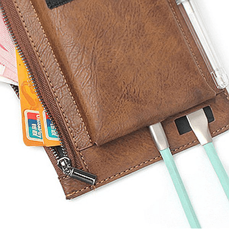 6.3 Inch Battery Charger Phone Bag Double Layer Vintage PU Leather Waist Bag for Men - MRSLM