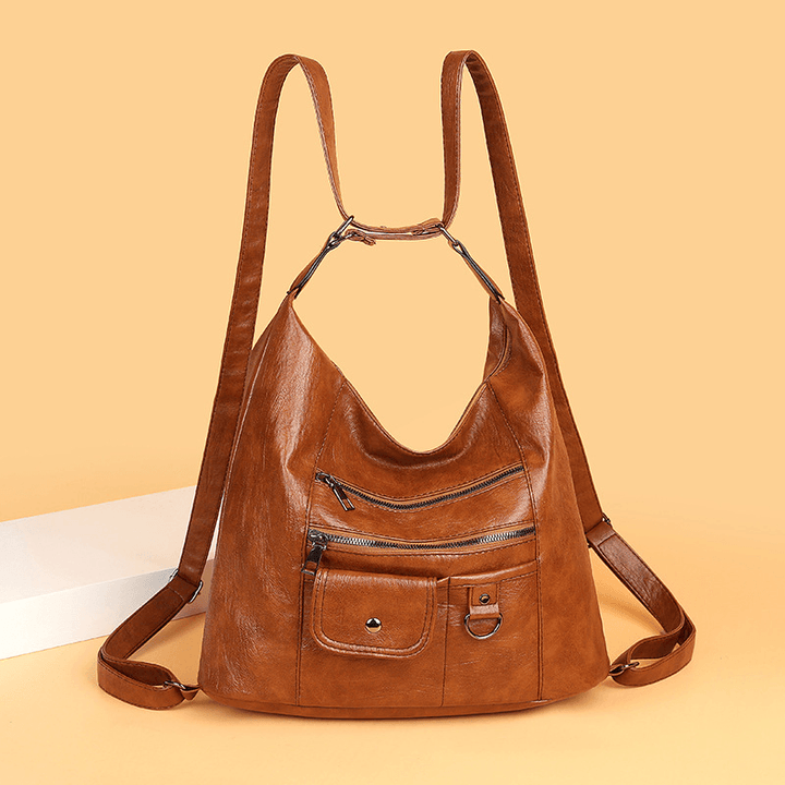 Women PU Leather Large Capacity Multi-Pockets Multi-Carry Handbags Shoulder Bag Backpack - MRSLM